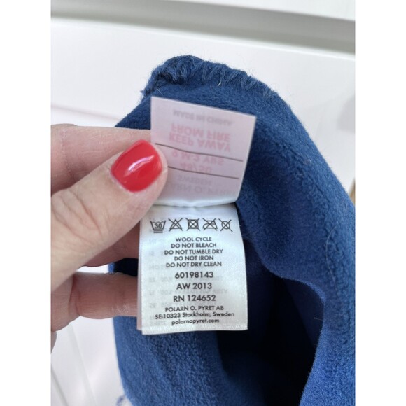 Polarn O Pyret Wind Fleece Winter Hat Red Blue Sweden 9mths-2 yrs Wool - Picture 7 of 9